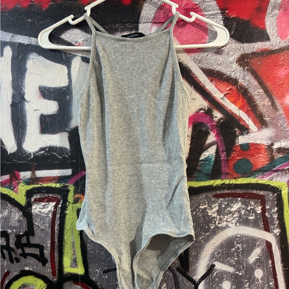 Ambiance Gray Ribbed Bodysuit-medium